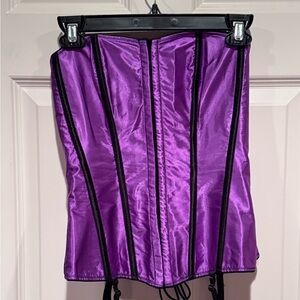 Frederick's of Hollywood Purple Satin Corset with Black Ribbing